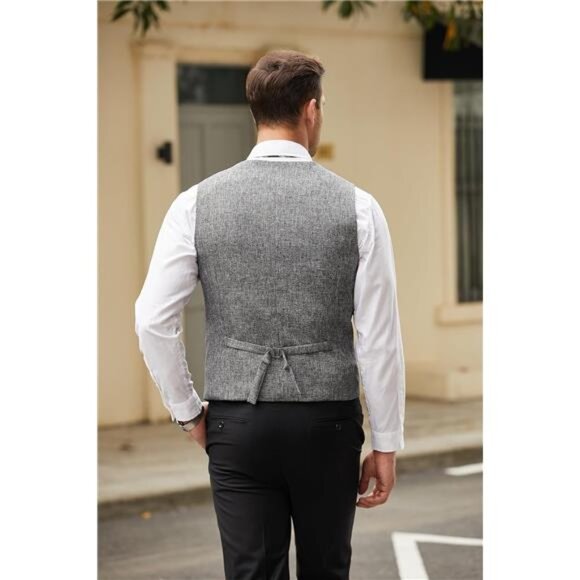 Men's Casual Business Vests Lightweight Waistcoat Slim Fit Suit Vest - Picture 6 of 6